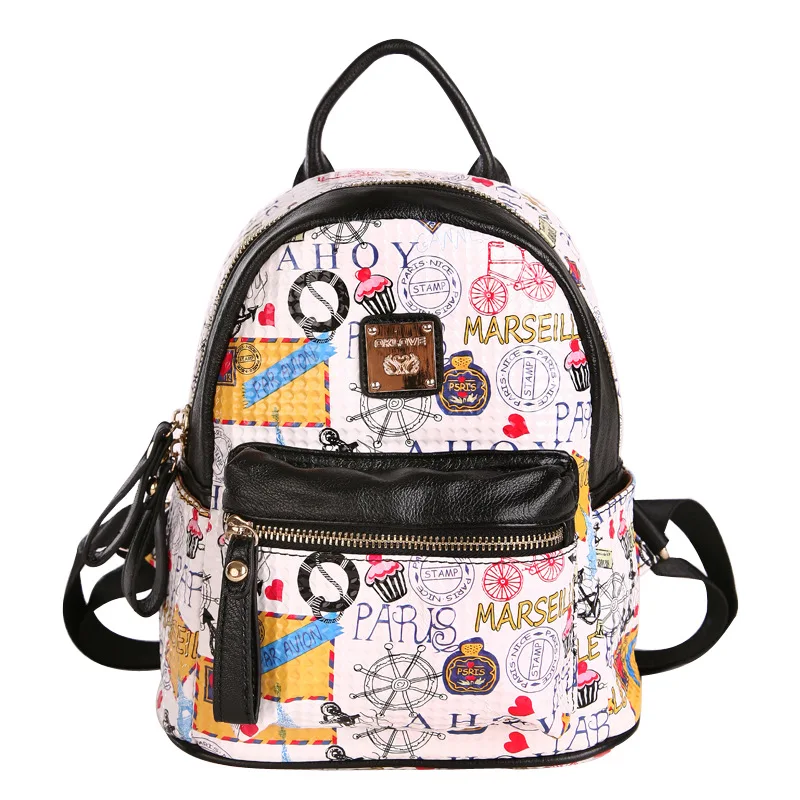 2017 NEW Women Fashion Mini Graffiti Backpack Small Ladies Backpack For Teenage Girl Travel Bags Mochila