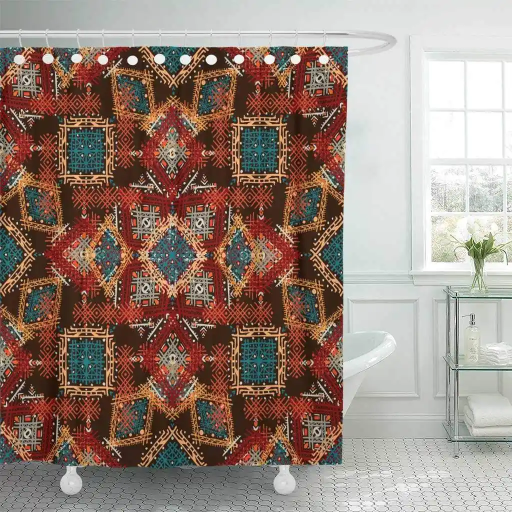 Ткань Душ Шторы с крючками красочный ковер этно Этническая Boho Племенной