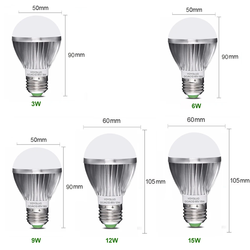 DC12V E27 Светодиодный светильник DC/ac12в 24 в 6 Вт 9 Вт 12 Вт 15 Вт энергосберегающие лампы SMD 2835 Светодиодный светильник без мерцания алюминиевых ламп