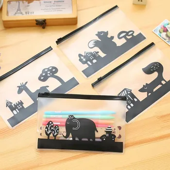 

2pc Cute Pen Animal Pattern Translucent Matte File Bag Student Office Zipper Pen Case Miscellaneous Storage Bag Stationery