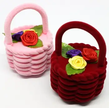 

Jewelry Box Cute Mini Design Rose Flower Basket Gift Box Christmas Valentine's Day Earring Rings Jewellery Display Rack Wholesal