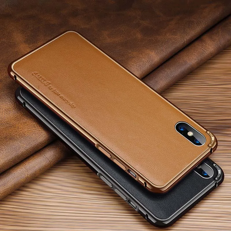 

Binbo For iPhone XS Max Case Cover For iPhone XS Luxury Genuine Leather+Aluminum Metal Frame Case For iPhone XS XR XS Max X Case