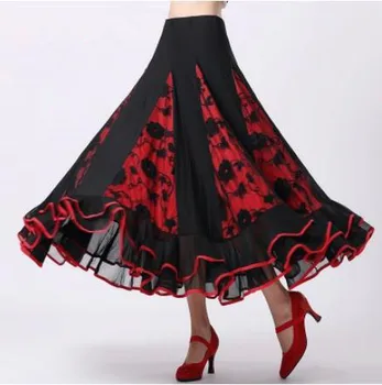 

New Ballroom dance costumes sexy senior gauze Embroidery ballroom dance skirt for women ballroom dance competition skirts