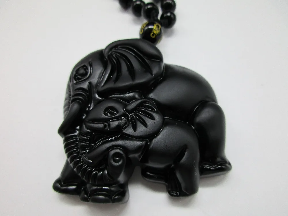 Obsidian Elephant Pendant Necklace Unisex Chinese Fashion Rope Ornaments