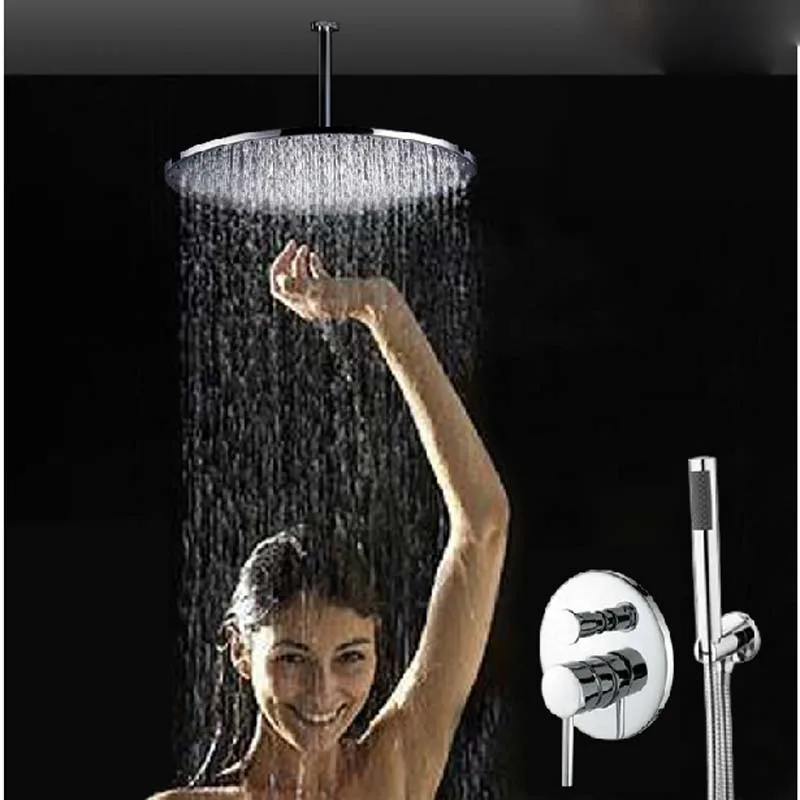 Wholesale And Retail Ceiling Mounted Round Rain Shower Faucet Valve Mixer Tap W/ Hand Shower Solid Brass Top Over-head