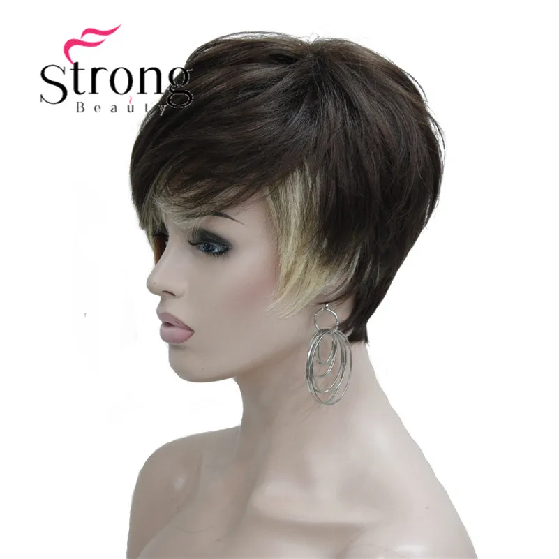 StrongBeauty короткий мягкий Асимметричный коричневый блондин микс парик жара freindy полный парик выбор цвета