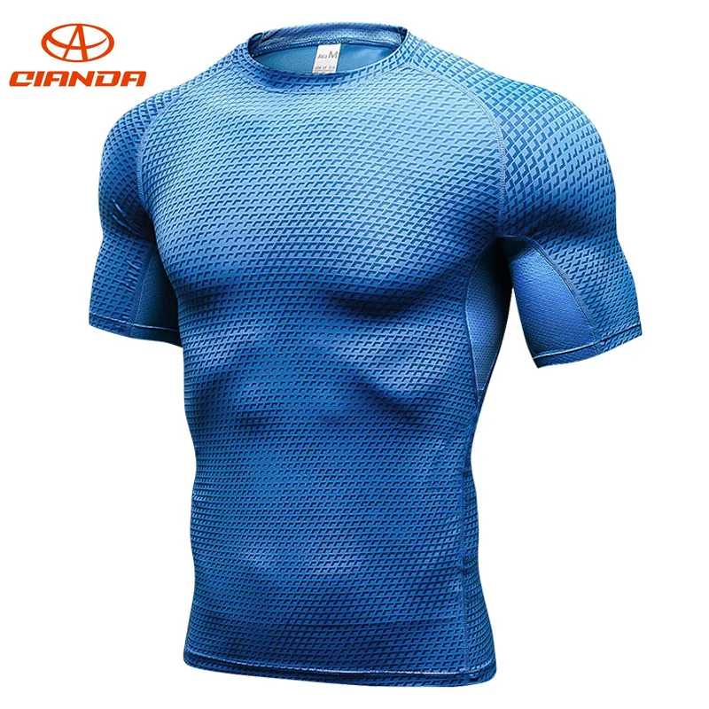 Новинка, облегающая футболка для бега, футболки для тренировок, мужские спортивные быстросохнущие дышащие мужские Джерси для велоспорта, с коротким рукавом, спортивная одежда - Цвет: Blue