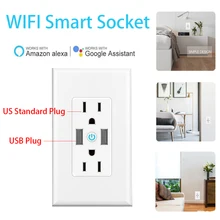 

New T16 Smart Plug Socket Home Bottom Wall Outlets Independently Controllable Duplex Receptacle Work with Alexa Echo Plus Google