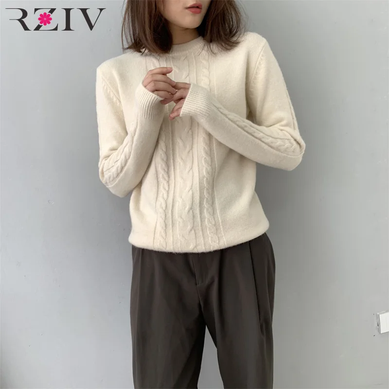 RZIV осень-зима женский сплошной цвет стоячий воротник с длинными рукавами свитер Повседневный свитер - Цвет: Бежевый
