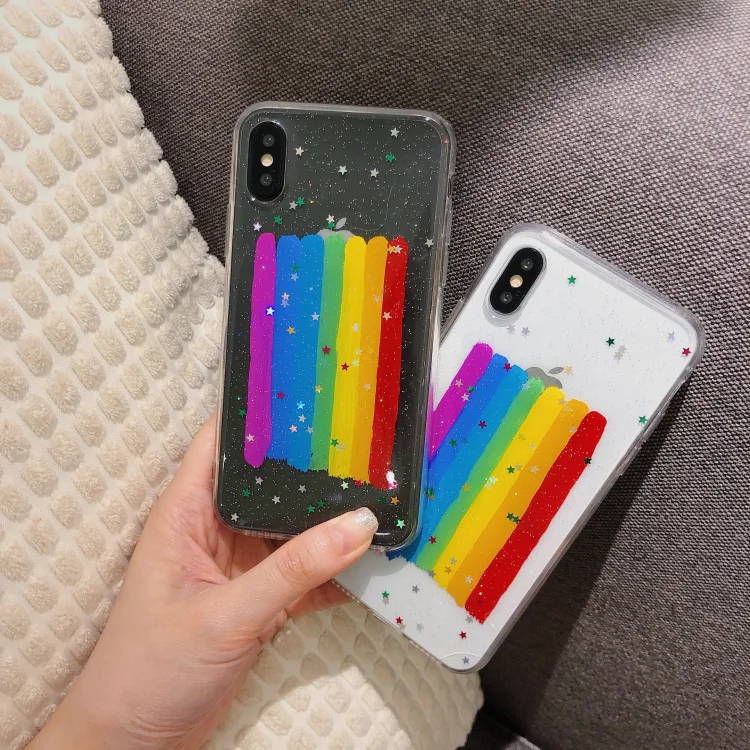 

Luxury Rainbow Sequins Glitter Phone Case for Iphone X Xs Max Clear Stars Soft Tpu Silicon Case for Ipone 7 8plus 6s Back Cover