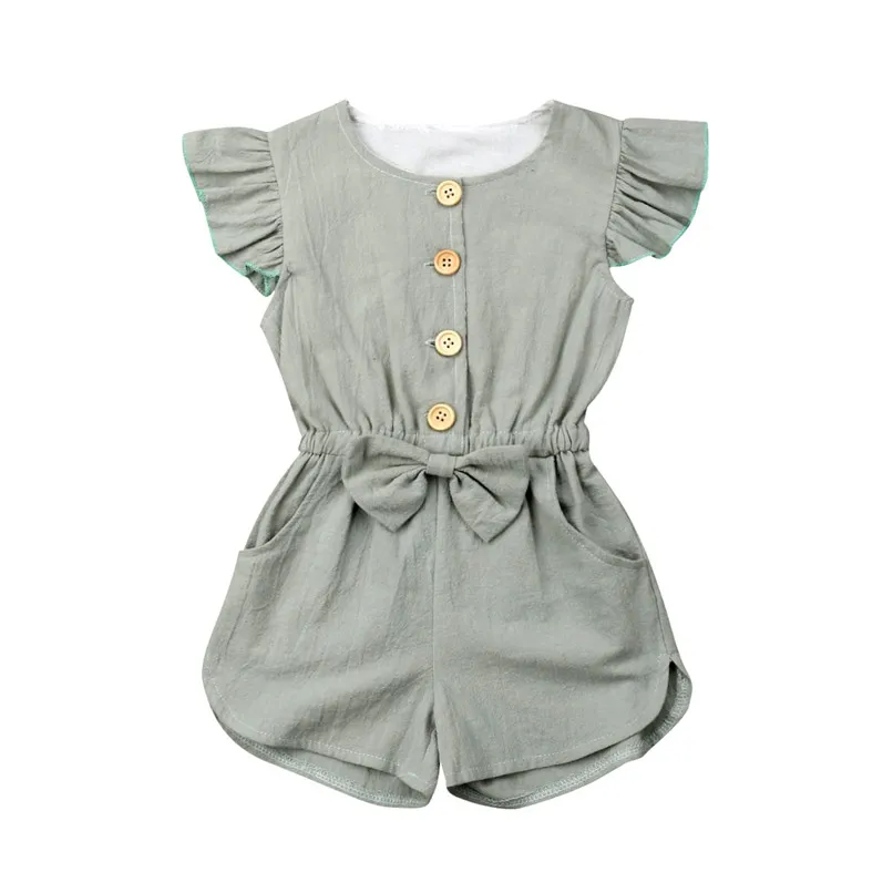 

1-6Years Kids Baby Girls Ruffle Solid Color Romper Jumpsuit Outfit Clothes Bowknot One-Piece Bodysuits Summer Baby Clothing 2B10