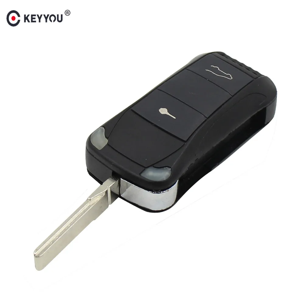 

KEYYOU 2 Button Replacement Flip Folding Remote Key Shell Case Fob for Porsche Cayenne GTS Car Key Case Cover Uncut Blade