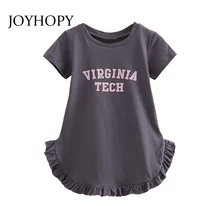 Новая модная детская одежда для девочек, одежда для маленьких детей, хлопковое летнее платье с оборками и буквенным принтом, милое платье для девочек