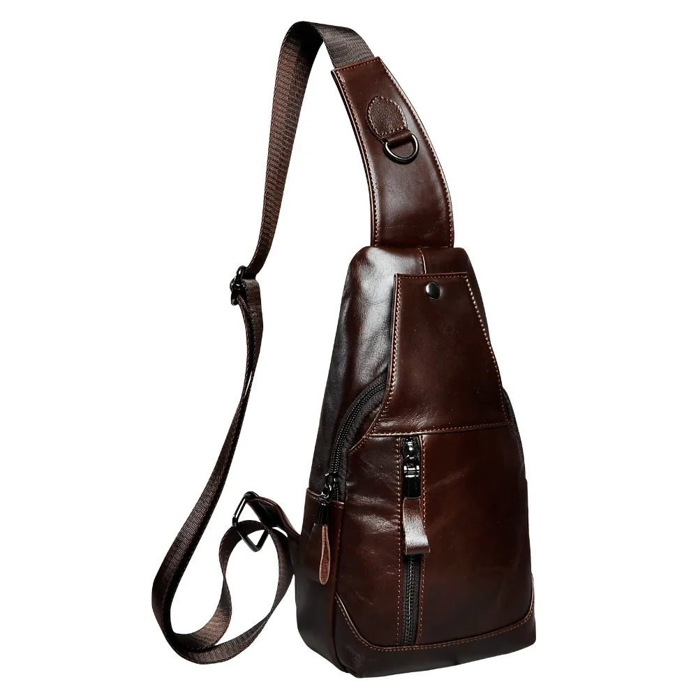 Men Real Leather Casual Chest Bag Sling Bag Design One Shoulder Bag Fashion Crossbody Bag Male ...