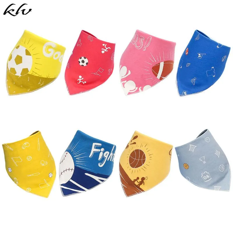 

2 Pcs Baby Cotton Saliva Towel Sports Printing Kids Double-layer Eating Table Bib Snap Button Triangle Shape Bibs