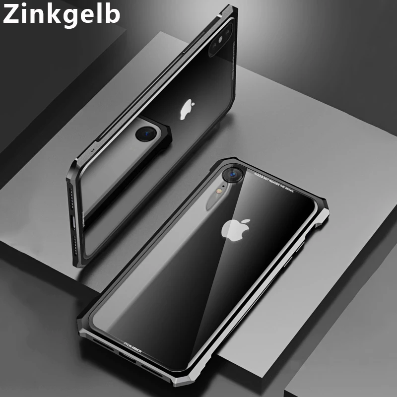 

For iPhone XS Max Cover Case Luxury Hard Metal Frame Transparent Tempered Glass Armor Shockproof Phone Case for iPhone XR Case