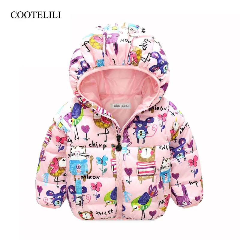 

COOTELILI 80-130cm Fashion Rabbit Pringting Winter Infant Cotton Jackets Kids Girls Coat Warm Baby Girl Clothes For Children