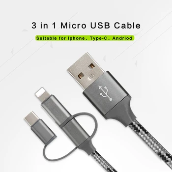 

THU 3 in 1 USB Data Cable for iPhone Micro USB Type C Charger Cable for Xiaomi Huawei Samsung Charging Cable 100CM Nylon Braided