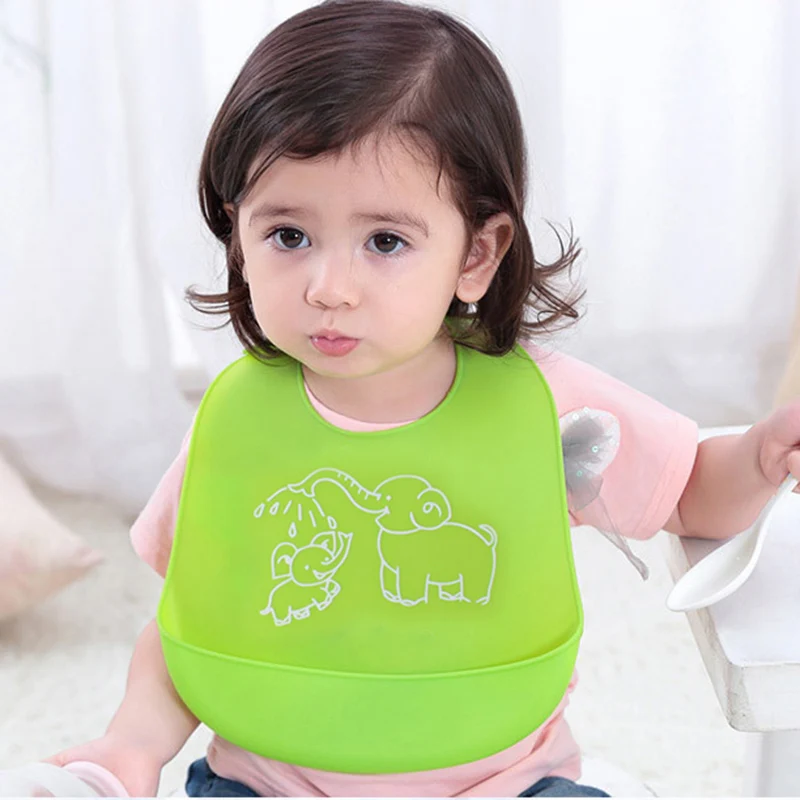 

Cartoon Prints Kids Silicon Bib Baby Bib Children's Adjustable Waterproof Bib Baby Feeding Tools Boy Girl Bibs apron