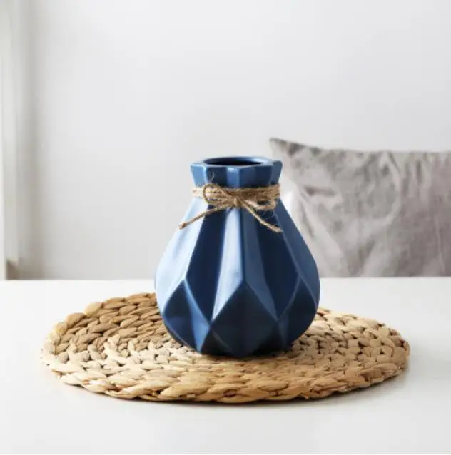 Скандинавская лаконичная фарфоровая ваза Современная Геометрическая керамическая ваза для цветов Домашнее свадебное украшение - Цвет: S Blue