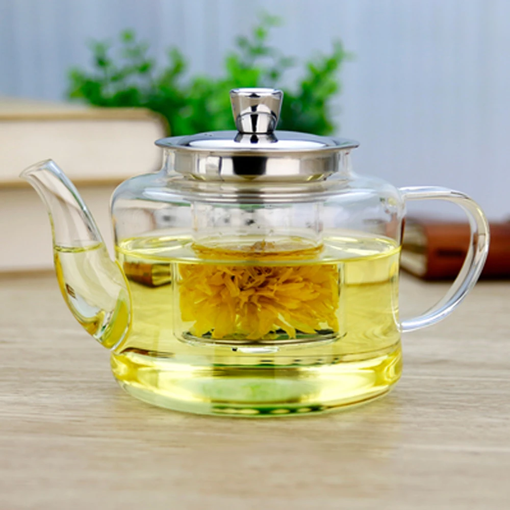 PINDEFANG Exquisite 800ml Heatable Glass Tea Set Strainer Herbal Flower Tea Kettle Filter Daily