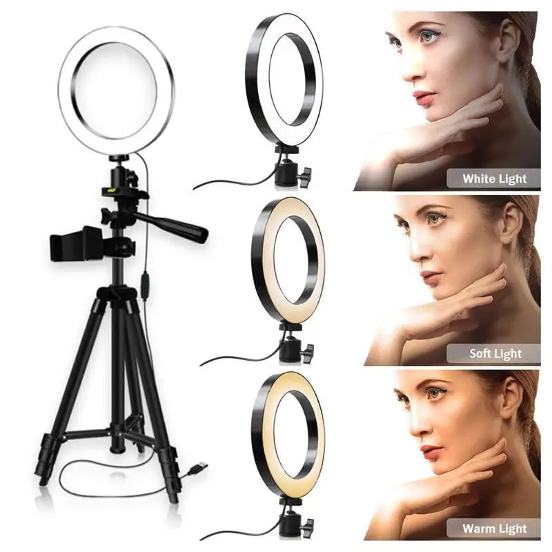 LED Selfie Ring Light 3200-5600K Studio Photography Photo Fill Ring Light with Tripod for iphone Smartphone Makeup Diameter 16cm