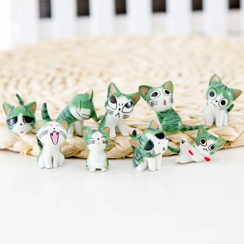 

9Pcs/lot Cheese Cat Miniature Figurines Toys Cute Lovely Model Kids Toys 2.3cm PVC Japanese Anime Children Figure World ASB08