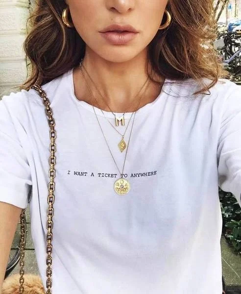 

Kuakuayu-JBH I Want A Ticket To Anywhere Quotes T-Shirt Women Tumblr Fashion Aesthetic White Tee Cute Hipsters Shirt