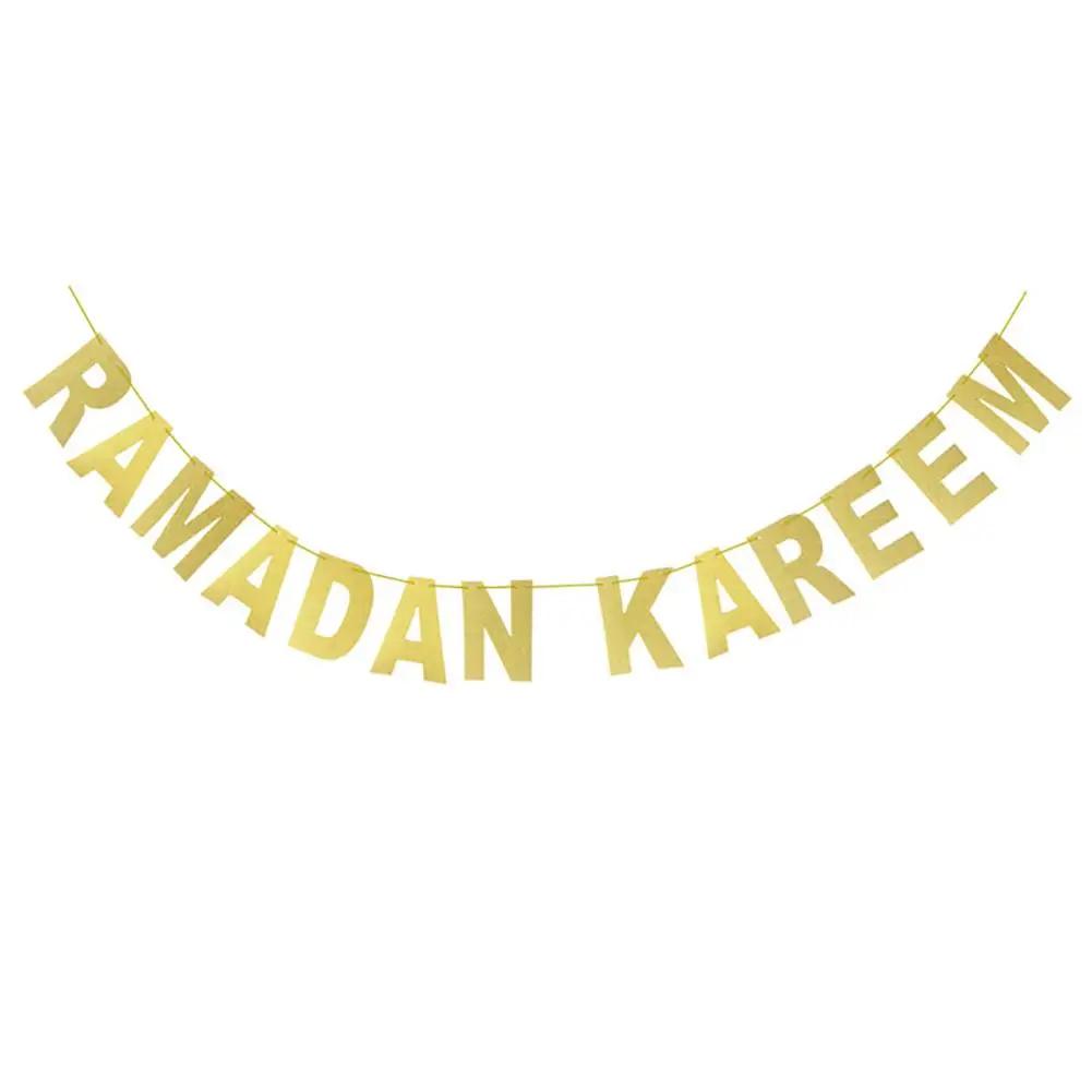 

1pc Ramadan Kareem EID MUBARAK Gold Silver String Flag Al-Fitr Party Pennant Lesser Bairam Banner Hanging Garland Happy Eid Flag