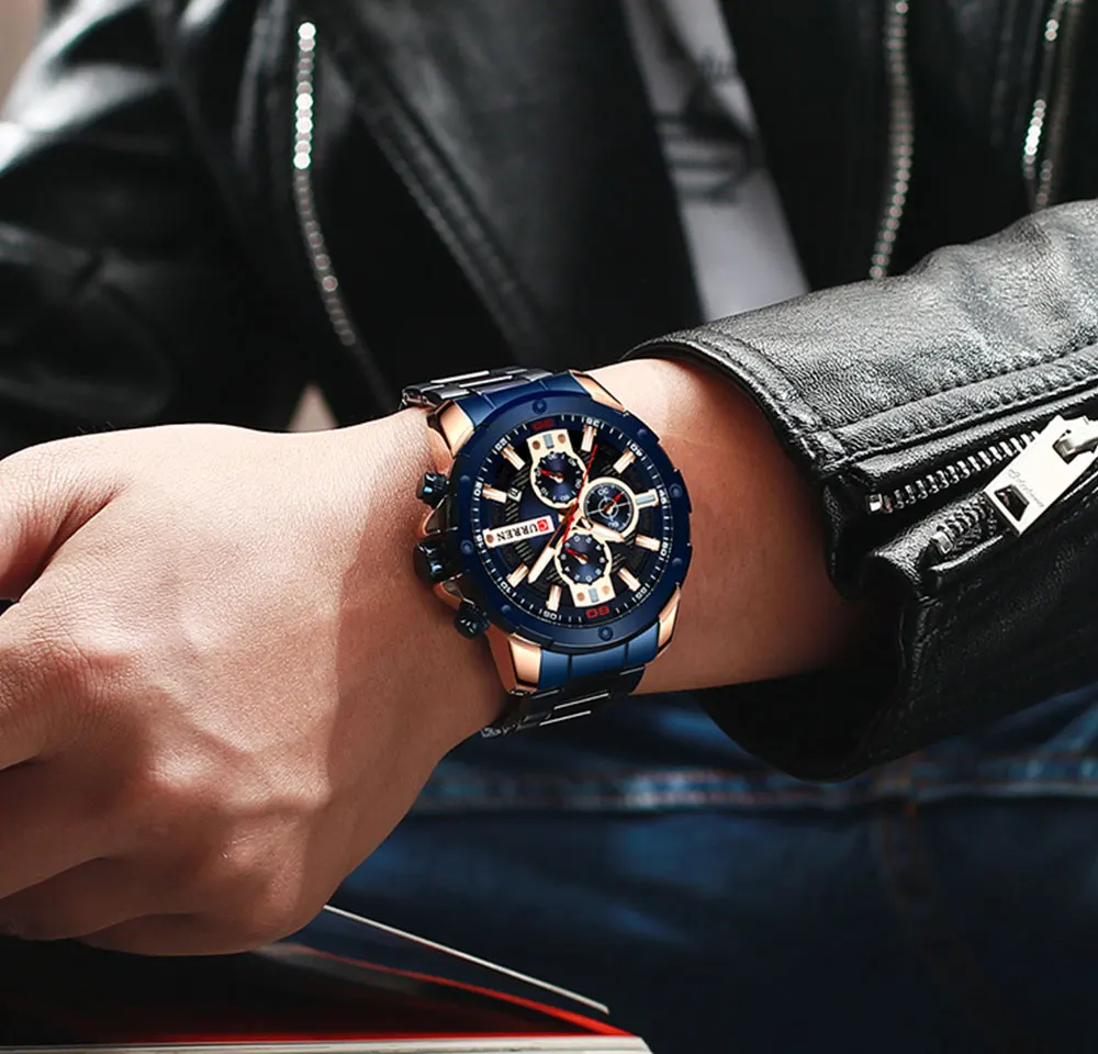 Curren Для мужчин s часы лучший бренд класса люкс хронограф Для мужчин часы Нержавеющая сталь кварцевые часы Водонепроницаемый наручные часы, мужские часы