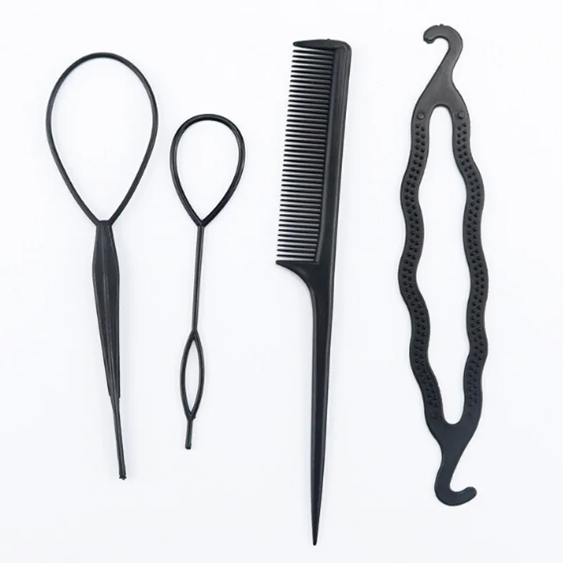 

4pcs/set Women Hair Brush Twist Styling Clip Stick Bun Maker Braid Tool Hair Accessories Braider DIY for Women Donuts Bud