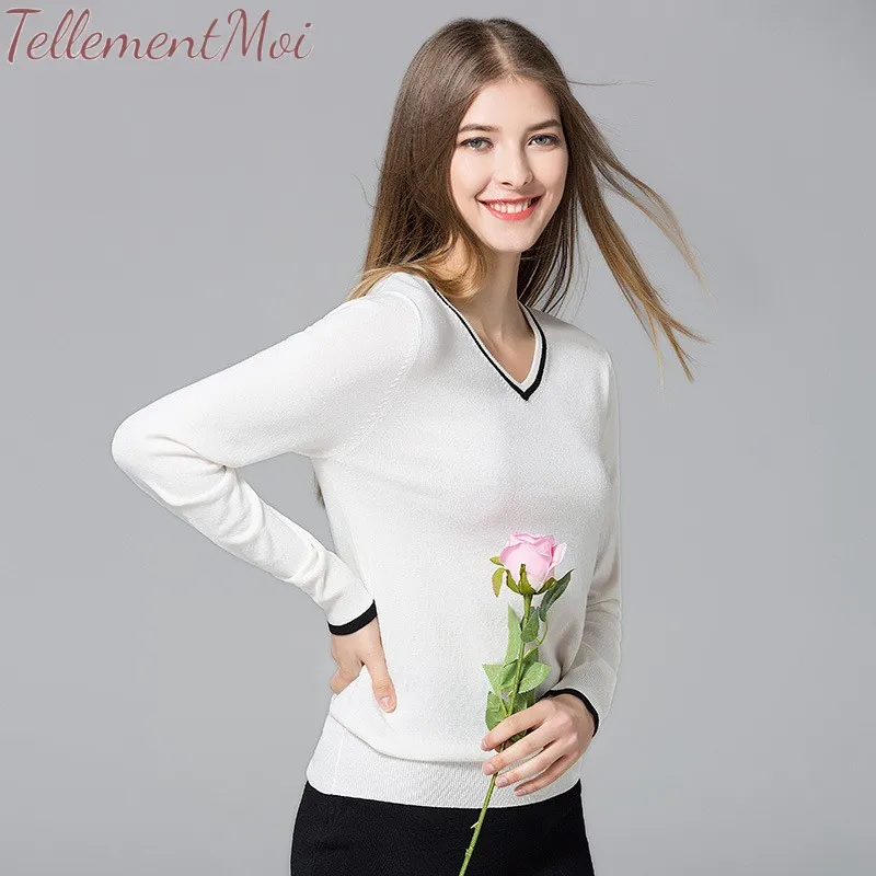 2019 Spring Autumn Knitted Pullovers Long Sleeve V Neck Sweaters Contrast Slim Crop Sweater Thin Knit Jumpers Shirt Tops 2019 Spring Autumn Knitted Pullovers Long Sleeve V Neck Sweaters Contrast Slim Crop Sweater Thin Knit Jumpers Shirt Tops