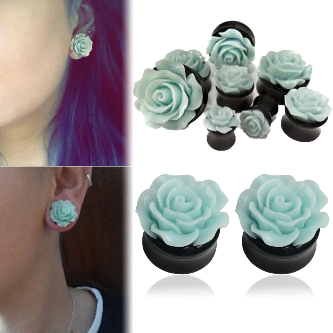 1Pair Rose Acrylic Double Saddle Ear Plugs Fashion r Ear Gauge Plugs Tunnels Stretcher Expander For Women Jewelry 8mm-25mm