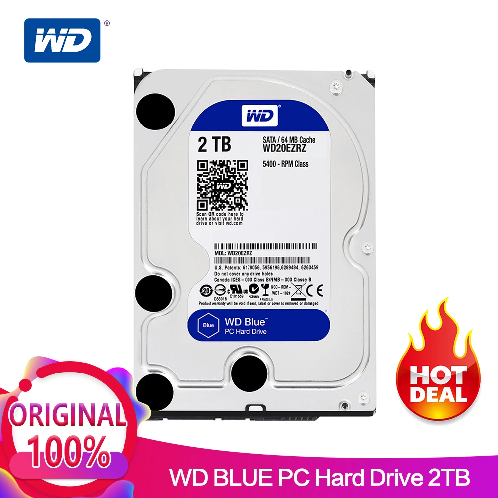 

WD BLUE 2TB Desktop HDD 3.5" 5400 RPM 256M Cache SATA III 6Gb/s Internal Hard Drive Disk for Desktop Computer WD20EZAZ