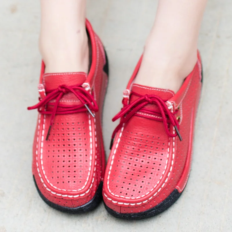 BeckyWalk/ весенняя женская обувь из натуральной кожи; женские кроссовки на платформе с вырезами; Летние мокасины на шнуровке; женская обувь; WSH2732