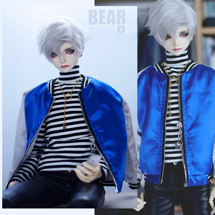 

Cool Baseball Jacket Striped High Collar Shirt for 1/4 MSD, 1/3 SD13, SD17 Uncle Doll Clothes CMB117