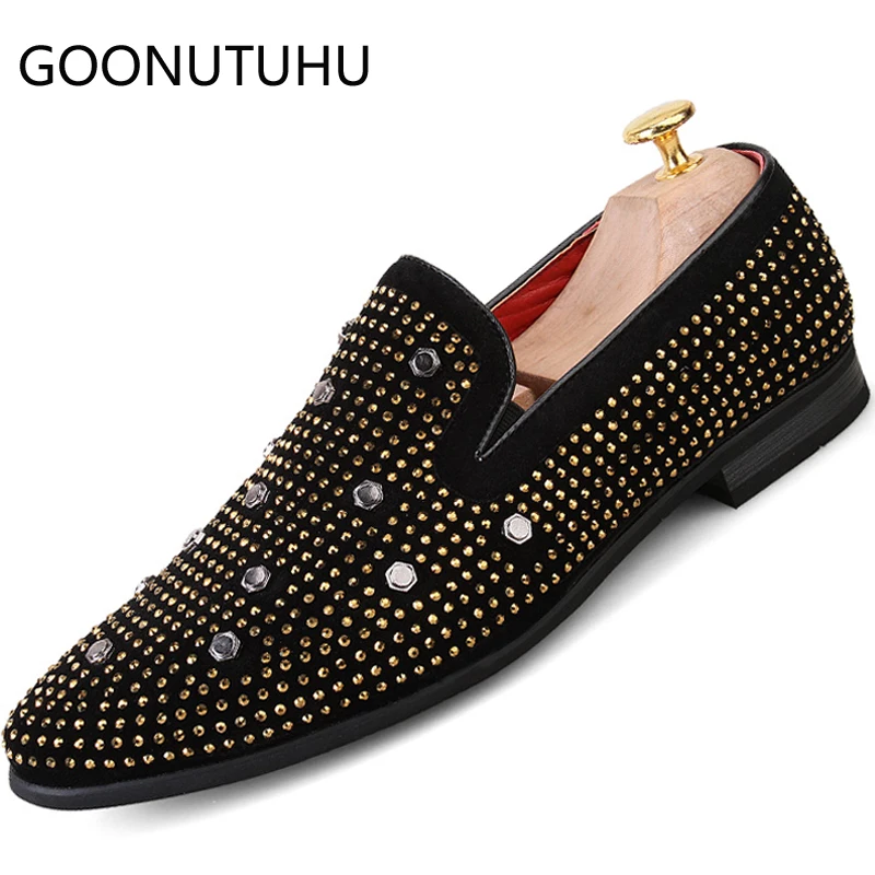 

Fashion men's shoes casual flock breathable loafers male rivet slip on party shoe man comfortable driving shoes for men hot sale