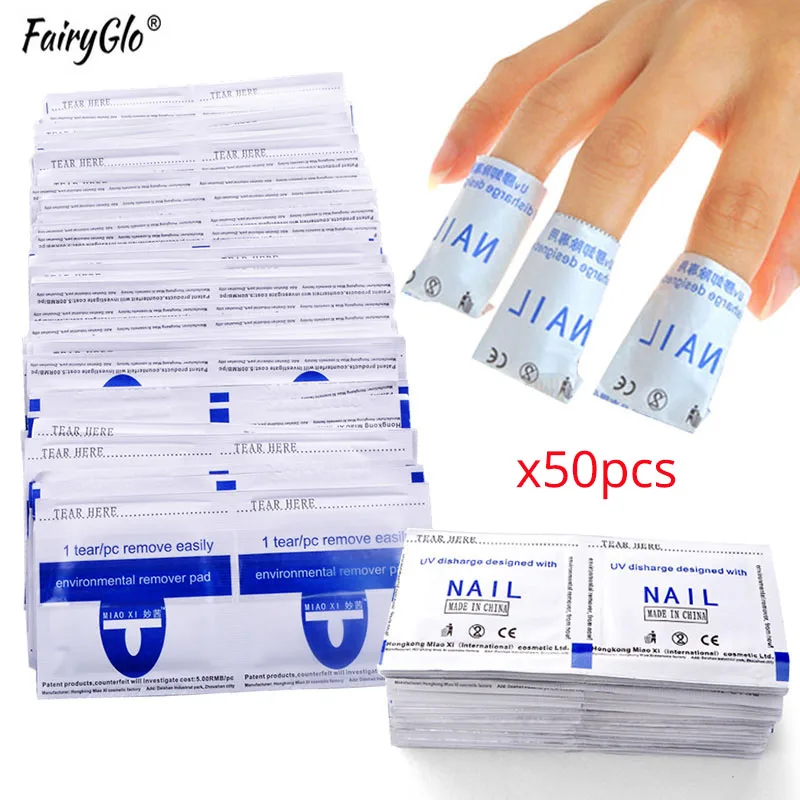 

FairyGlo 50pcs Nail Gel Lacquer Remover Wraps Degreaser for Nails Easy Cleaner Nail UV Gel Nails Remover Wrap Tools Gel Polish
