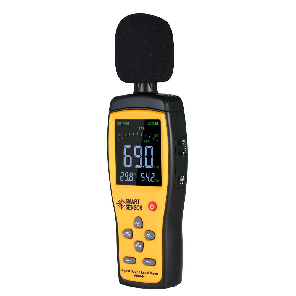 30-130 dB Digital Sound Level Meter Thermometer Hygrometer Noise Volume Tester with USB Connect Computer Data Record Function