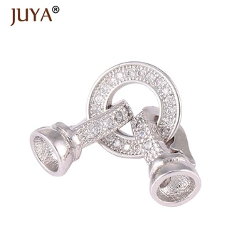 

Juya High Quality Copper Clasps Connectors Micro Pave CZ Rhinestone Jewelry End Cap Clasp for Bracelet Necklace Making Findings