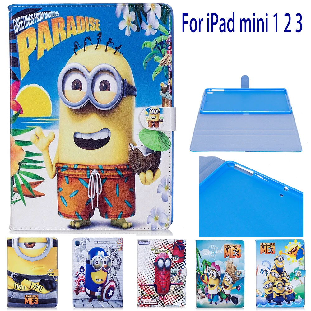 Fashion Cartoon Minion Character PU Leather Stand Case smart Cover For