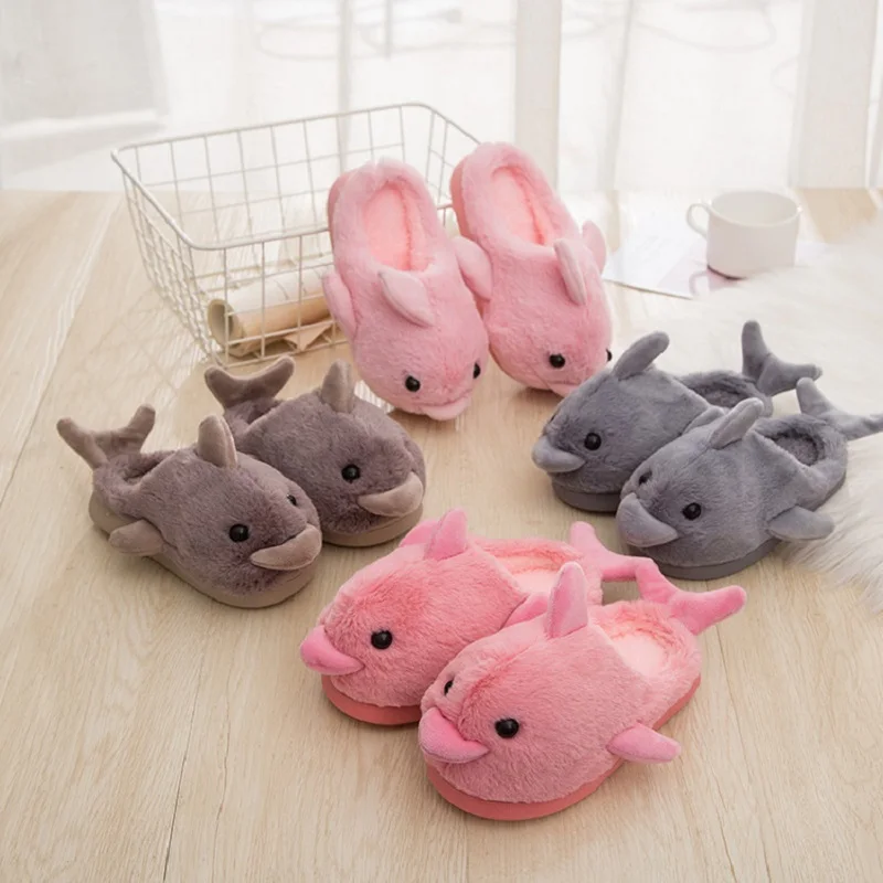 

Dolphin Slippers Baby toddler Cotton Slippers Kids Winter Warm Child Flip Flops Cartoon Animal Home Shoes Boy Girl plush Slipper