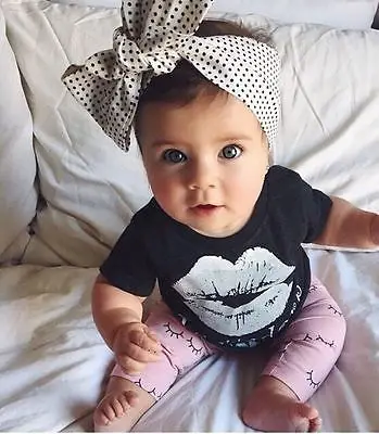 Kids Baby Girls summer clothes set 2pcs suit Lips Tops and eyelash Pink Pant children's clothing sets