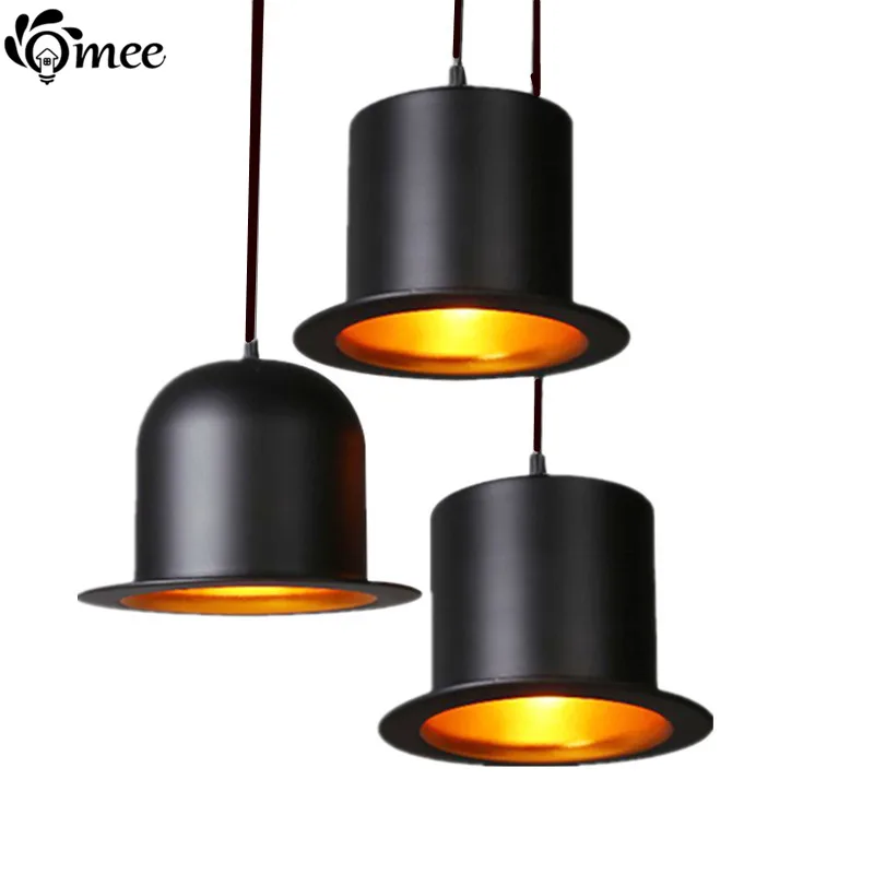 Modern Jazz Top Hat Pendant Lamp Dining Room Jeeves / Wooster Pendant Lights Outside Black Inner Golden Ac110v 220v LED Lighting