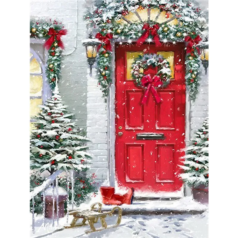 

Full 5D Diy Daimond Painting Cross-stitch snowland door 3D Christmas Diamond Embroidery Round Rhinestone Diamant Painting Gifts