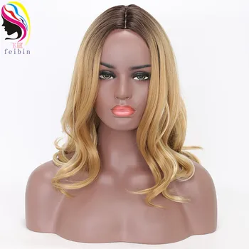 

Feibin Synthetic Wigs for Black Women Nature Wave Ombre Grey Blonde Black 22 inches High Temperature Fiber