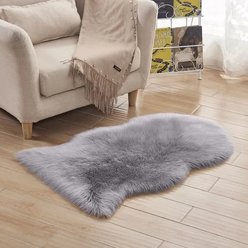 

Faux Fur Sheepskin Rug 60 x 90 cm Faux Fleece Fluffy Area Rugs Anti-Skid Carpet for Living Room Bedroom Sofa Nursery Rugs (Gre