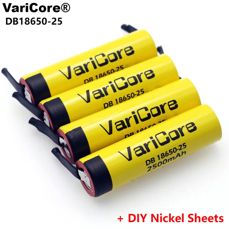 

4pcs/lot VariCore 100% Original 18650 2500mAh Li-lon Rechargeable Battery 3.6V Power 20A discharge + DIY Nickel Sheets