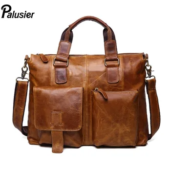 

Retro Crazy Horse Genuine Leather Men Large Capacity Handbag Fashion Design Messenger Shoulder Bag Casual Briefcase