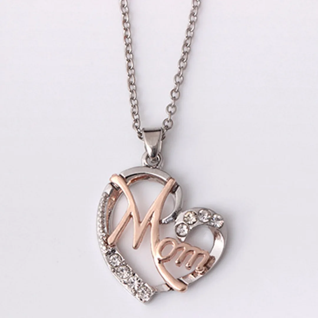 Sainio Lover Heart Pendant Necklace Letter  MOM  Inlaid Crystal Chain Necklace Mother s Day Gift Birthday Gift Women Jewlery